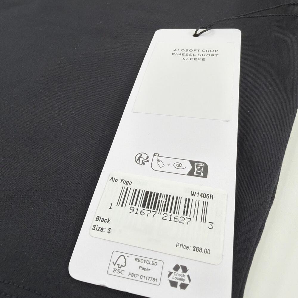 Alo Yoga Black Alosoft Crop Finesse Short Sleeve Tee Size S - Picture 5 of 8